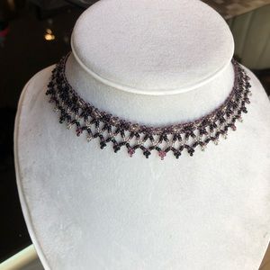 Black and purple beaded choker